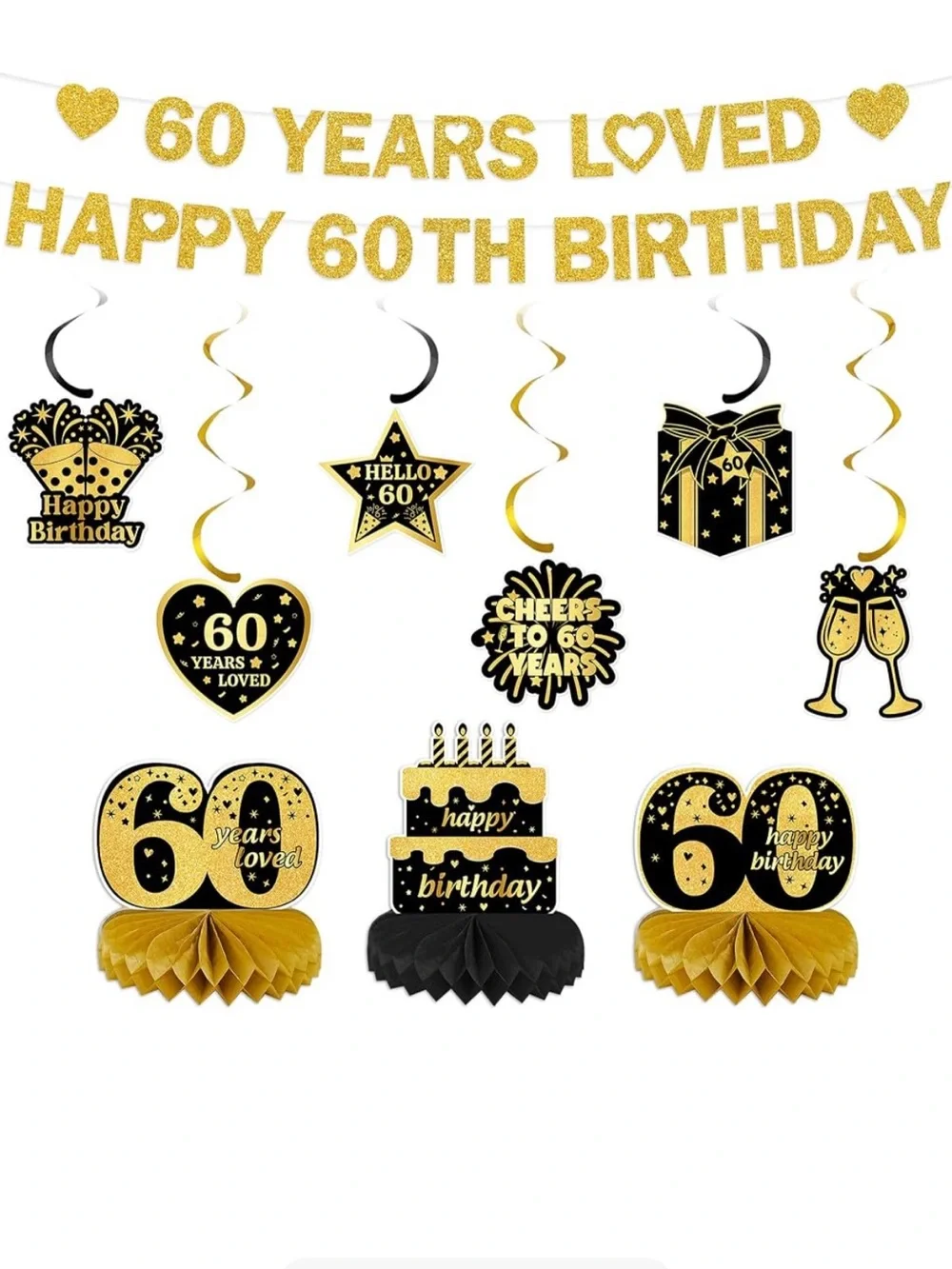 Amazon Gold Glitter Number Banner Party Garland fo 60th Birthday